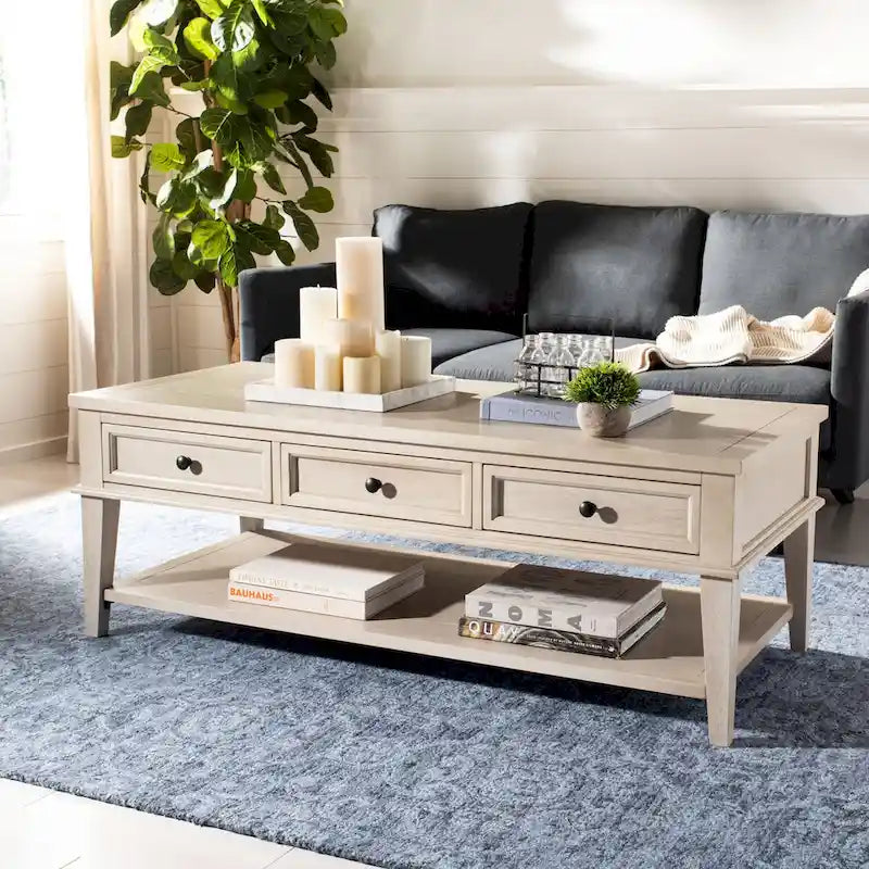 Sepia Pine Traditional Rectangle Coffee Table with 3 Drawers - 54x24x19 inches