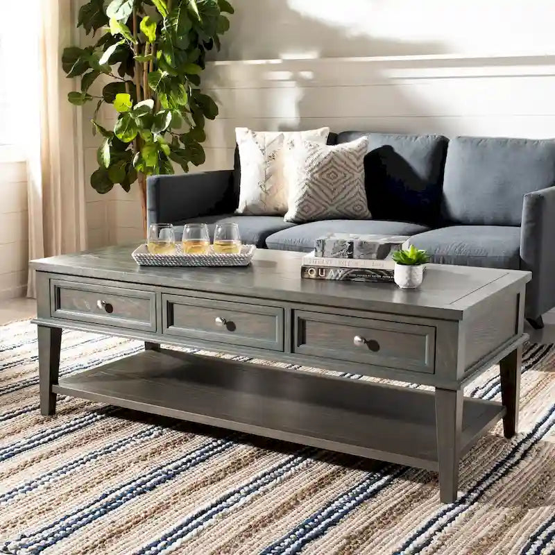 Sepia Pine Traditional Rectangle Coffee Table with 3 Drawers - 54x24x19 inches