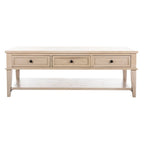 Sepia Pine Traditional Rectangle Coffee Table with 3 Drawers - 54x24x19 inches