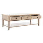 Sepia Pine Traditional Rectangle Coffee Table with 3 Drawers - 54x24x19 inches
