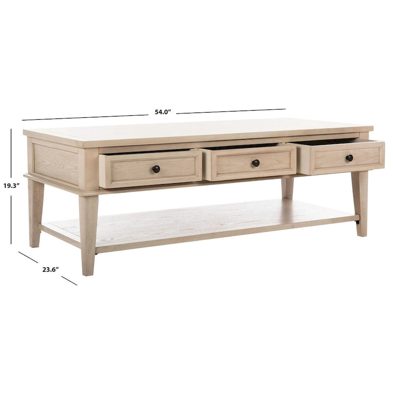 Sepia Pine Traditional Rectangle Coffee Table with 3 Drawers - 54x24x19 inches