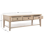 Sepia Pine Traditional Rectangle Coffee Table with 3 Drawers - 54x24x19 inches
