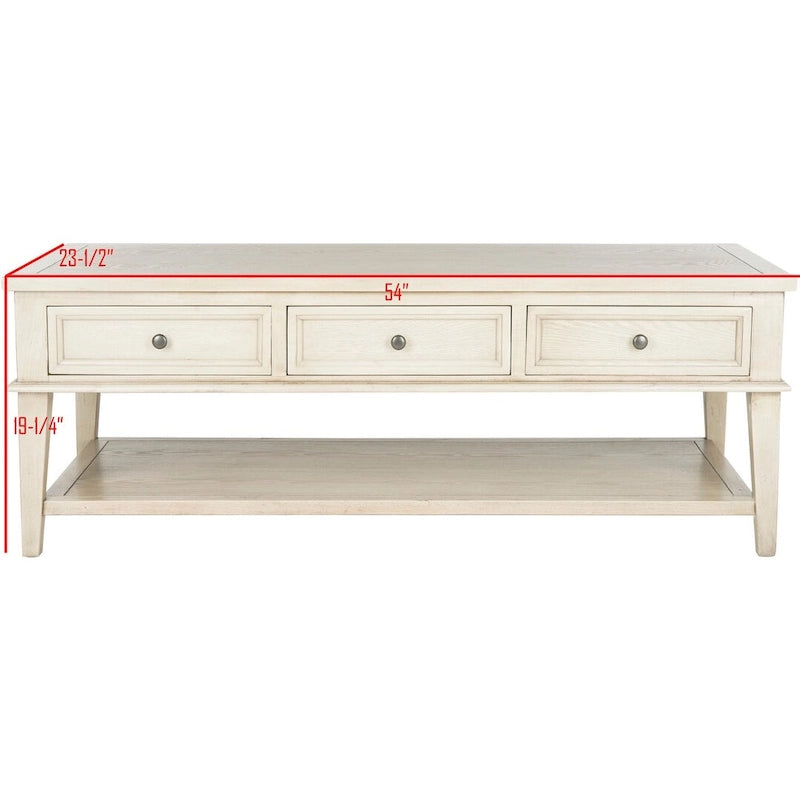 Sepia Pine Traditional Rectangle Coffee Table with 3 Drawers - 54x24x19 inches