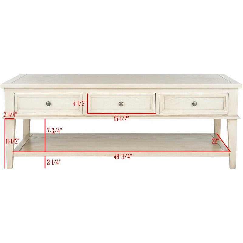 Sepia Pine Traditional Rectangle Coffee Table with 3 Drawers - 54x24x19 inches