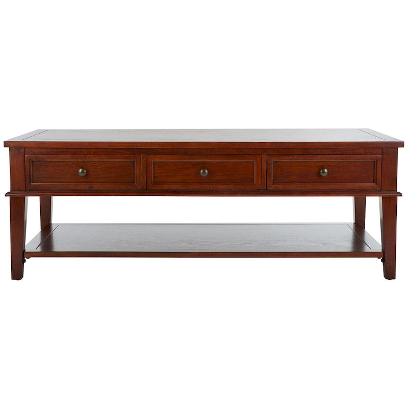Sepia Pine Traditional Rectangle Coffee Table with 3 Drawers - 54x24x19 inches
