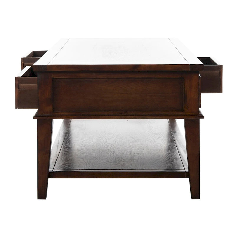 Sepia Pine Traditional Rectangle Coffee Table with 3 Drawers - 54x24x19 inches
