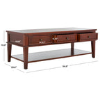 Sepia Pine Traditional Rectangle Coffee Table with 3 Drawers - 54x24x19 inches