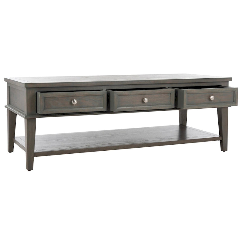 Sepia Pine Traditional Rectangle Coffee Table with 3 Drawers - 54x24x19 inches
