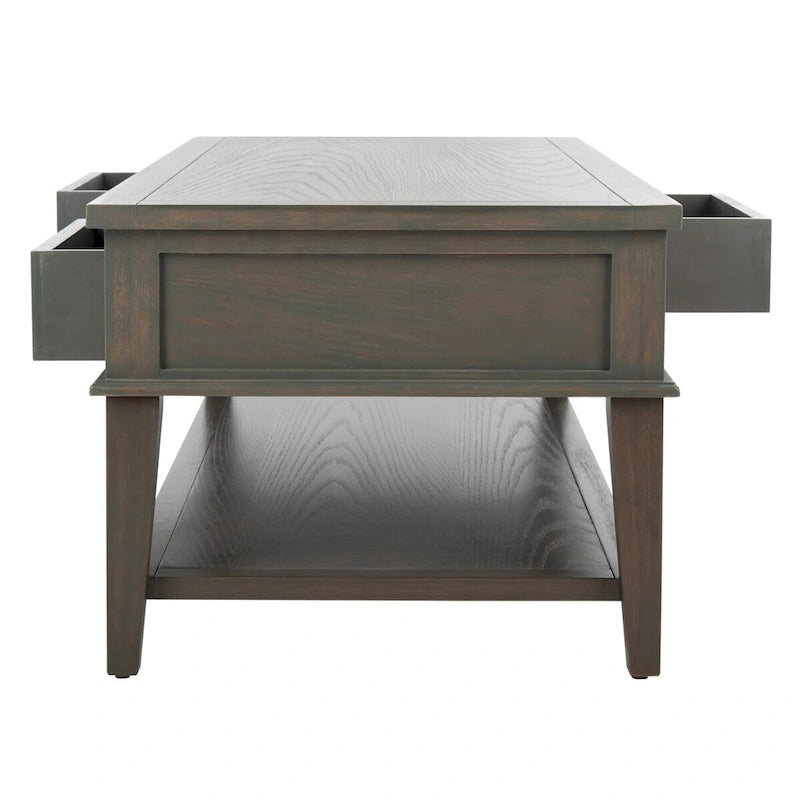 Sepia Pine Traditional Rectangle Coffee Table with 3 Drawers - 54x24x19 inches