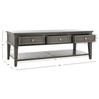 Sepia Pine Traditional Rectangle Coffee Table with 3 Drawers - 54x24x19 inches