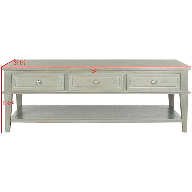 Sepia Pine Traditional Rectangle Coffee Table with 3 Drawers - 54x24x19 inches