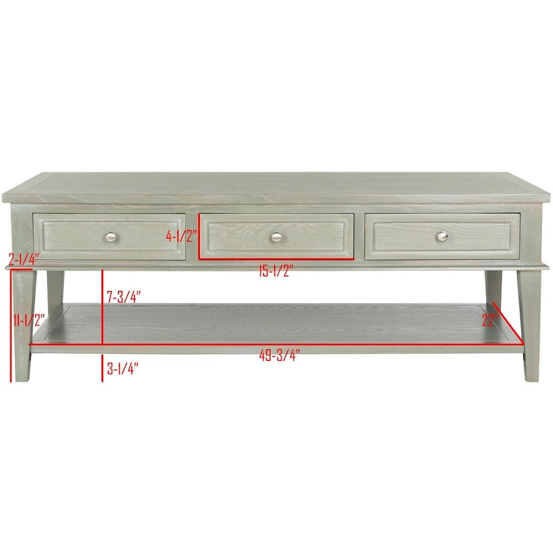 Sepia Pine Traditional Rectangle Coffee Table with 3 Drawers - 54x24x19 inches