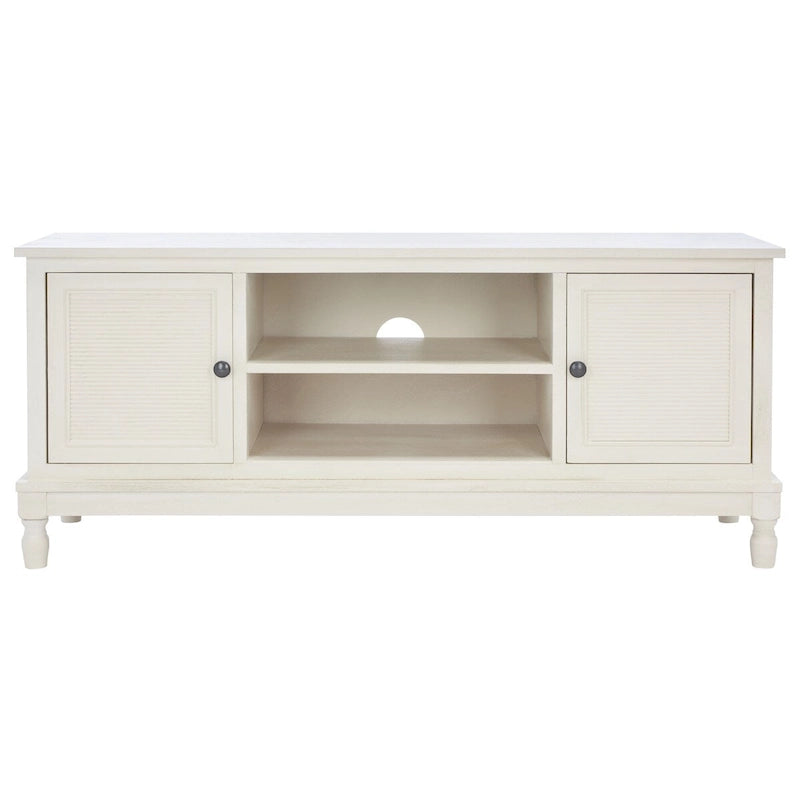 2-Door Media Stand with Shelf - Natural Wood Finish