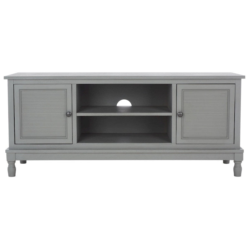 2-Door Media Stand with Shelf - Natural Wood Finish