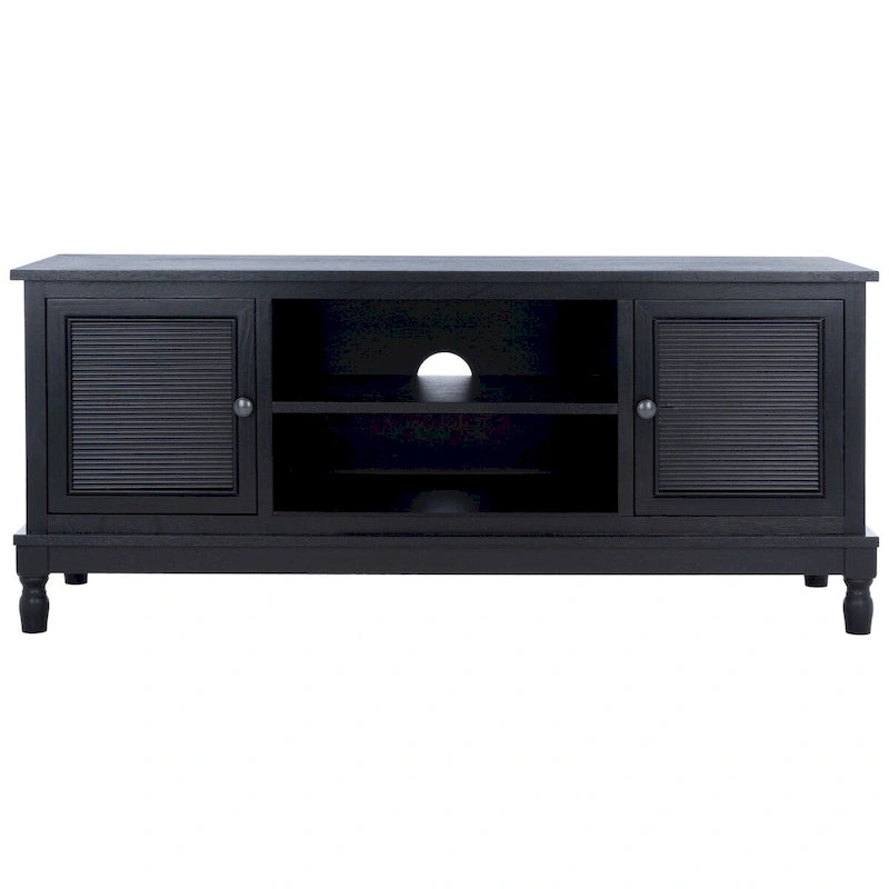 2-Door Media Stand with Shelf - Natural Wood Finish