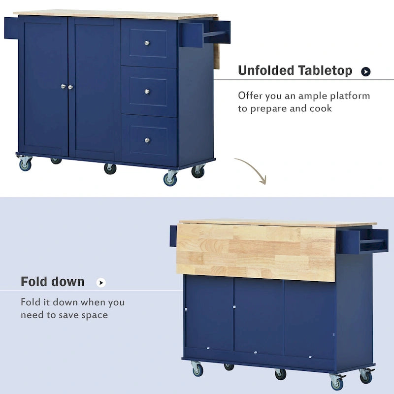 White Rolling Kitchen Island Solid Wood Top, Locking Wheels, Storage & More
