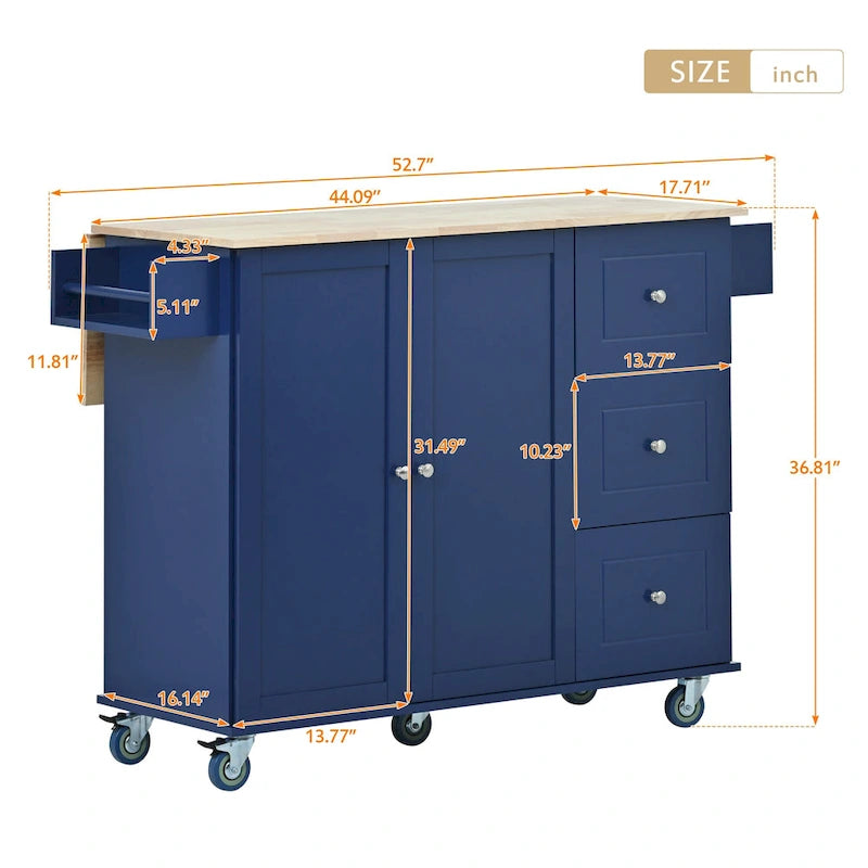 White Rolling Kitchen Island Solid Wood Top, Locking Wheels, Storage & More