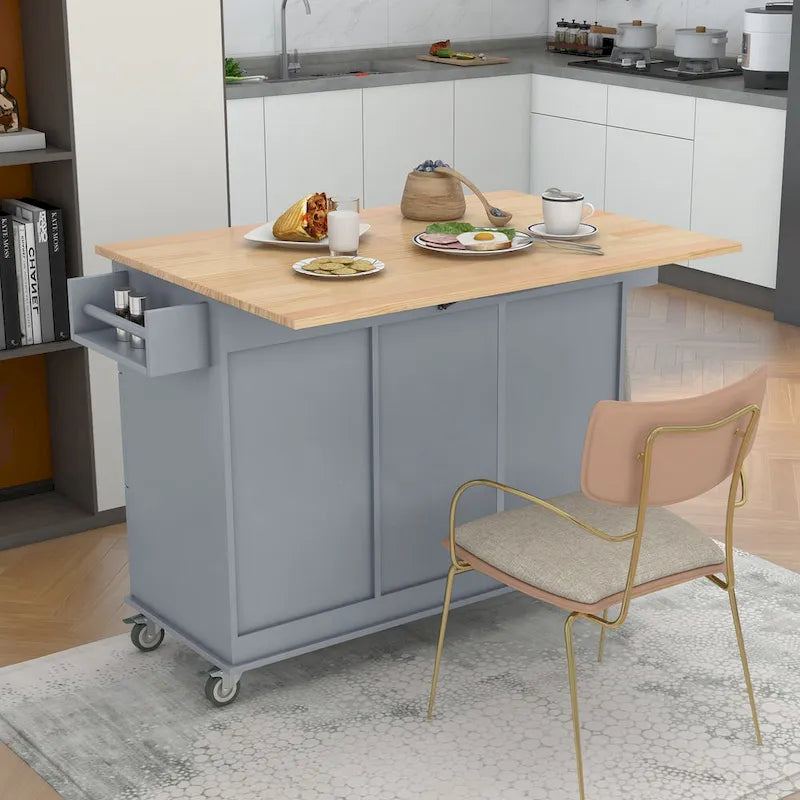 White Rolling Kitchen Island Solid Wood Top, Locking Wheels, Storage & More