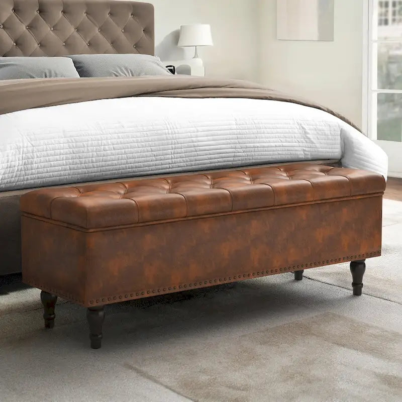 Beige Tufted Storage Bench Ottoman - 51"W x 18"D x 17"H