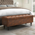 Beige Tufted Storage Bench Ottoman - 51"W x 18"D x 17"H