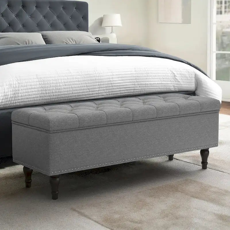 Beige Tufted Storage Bench Ottoman - 51"W x 18"D x 17"H