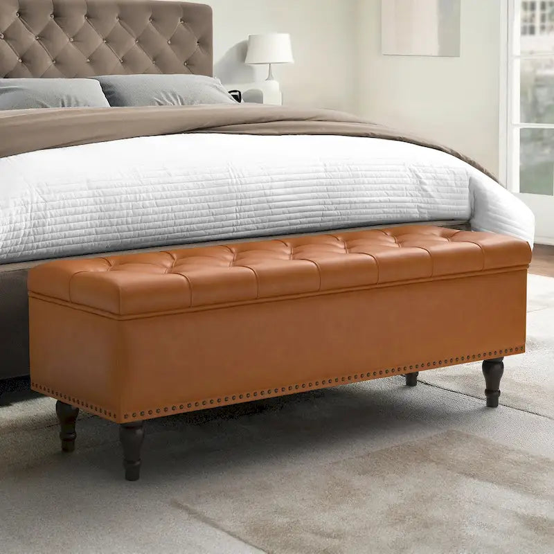 Beige Tufted Storage Bench Ottoman - 51"W x 18"D x 17"H
