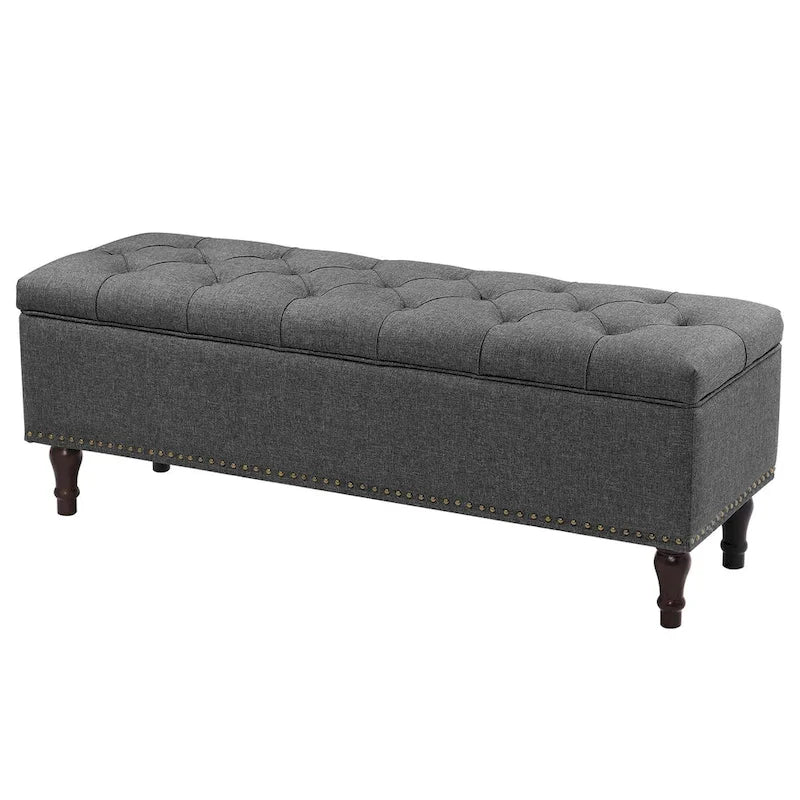Beige Tufted Storage Bench Ottoman - 51"W x 18"D x 17"H
