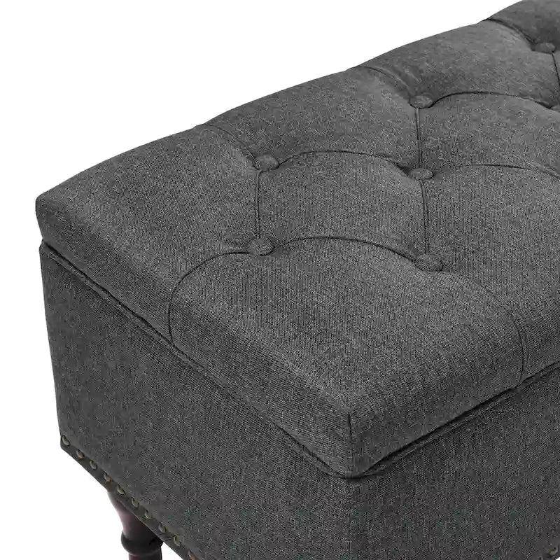 Beige Tufted Storage Bench Ottoman - 51"W x 18"D x 17"H