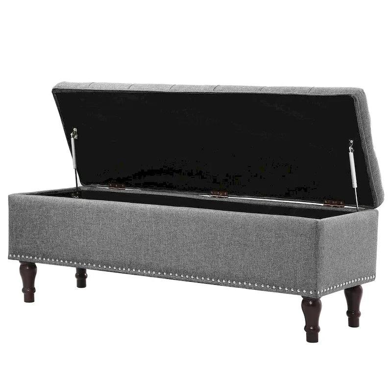 Beige Tufted Storage Bench Ottoman - 51"W x 18"D x 17"H