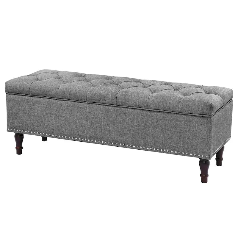 Beige Tufted Storage Bench Ottoman - 51"W x 18"D x 17"H