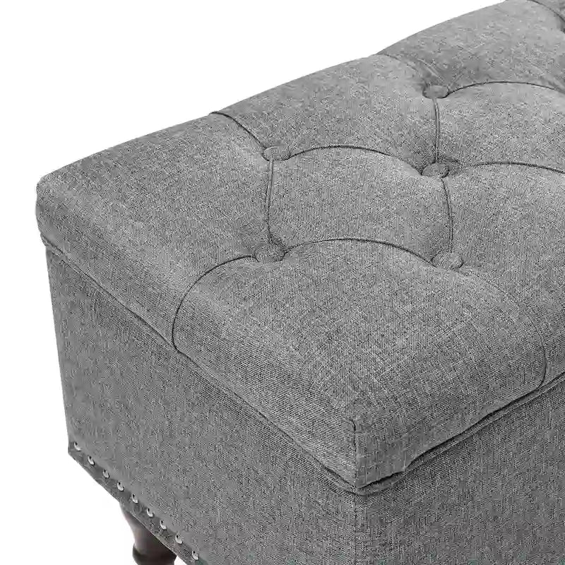 Beige Tufted Storage Bench Ottoman - 51"W x 18"D x 17"H