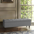 Beige Tufted Storage Bench Ottoman - 51"W x 18"D x 17"H