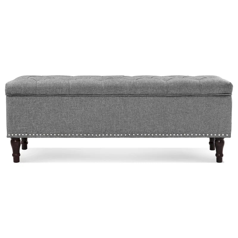 Beige Tufted Storage Bench Ottoman - 51"W x 18"D x 17"H