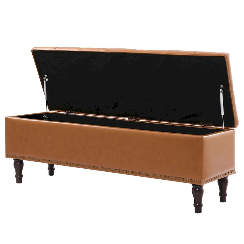 Beige Tufted Storage Bench Ottoman - 51"W x 18"D x 17"H