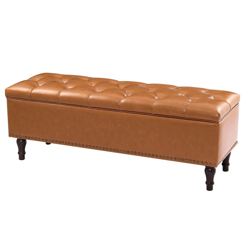 Beige Tufted Storage Bench Ottoman - 51"W x 18"D x 17"H