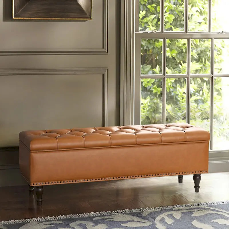 Beige Tufted Storage Bench Ottoman - 51"W x 18"D x 17"H