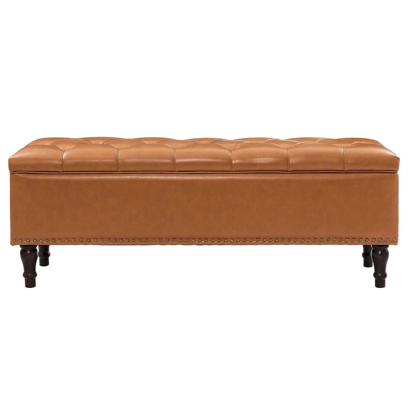 Beige Tufted Storage Bench Ottoman - 51"W x 18"D x 17"H