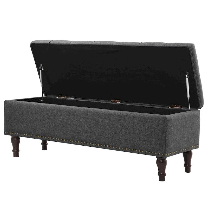 Beige Tufted Storage Bench Ottoman - 51"W x 18"D x 17"H