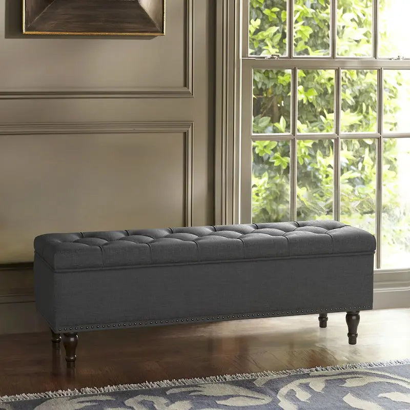 Beige Tufted Storage Bench Ottoman - 51"W x 18"D x 17"H