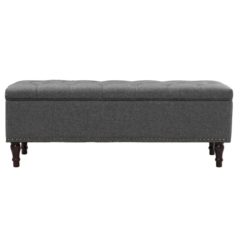 Beige Tufted Storage Bench Ottoman - 51"W x 18"D x 17"H
