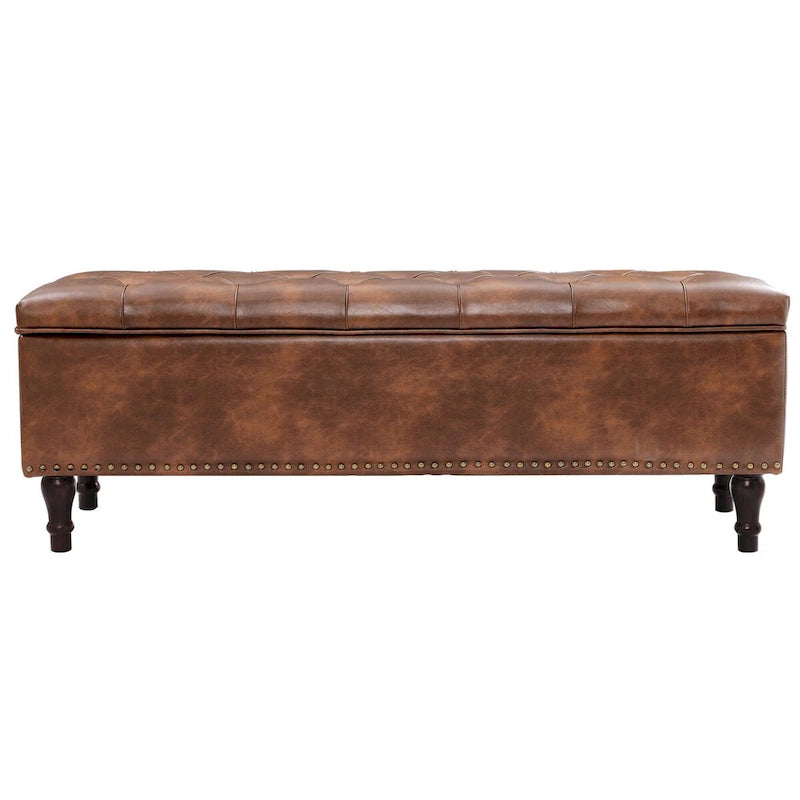 Beige Tufted Storage Bench Ottoman - 51"W x 18"D x 17"H