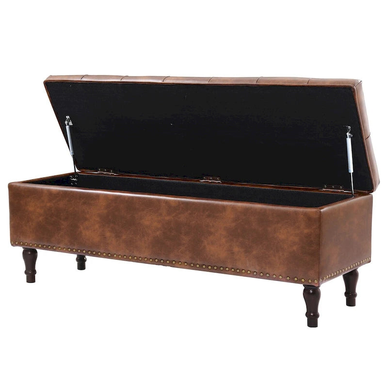 Beige Tufted Storage Bench Ottoman - 51"W x 18"D x 17"H