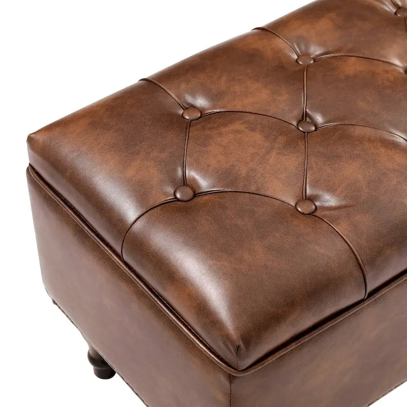 Beige Tufted Storage Bench Ottoman - 51"W x 18"D x 17"H