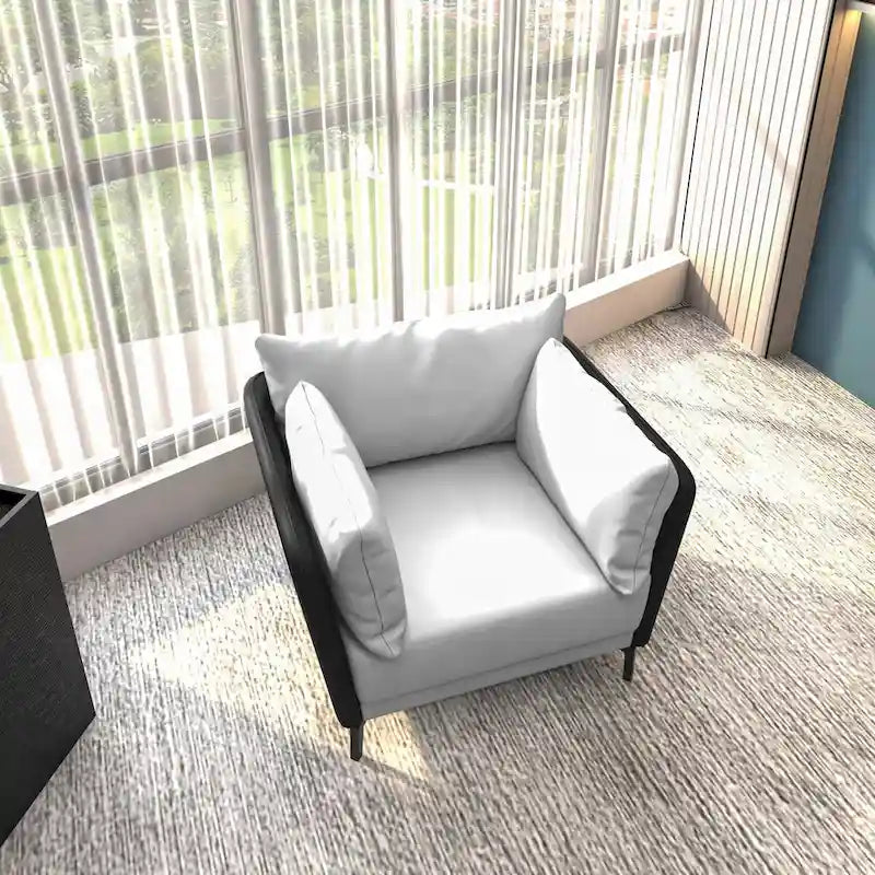 Black Single-Seater Sofa Armchair with Metal Legs - Modern Accent Chair