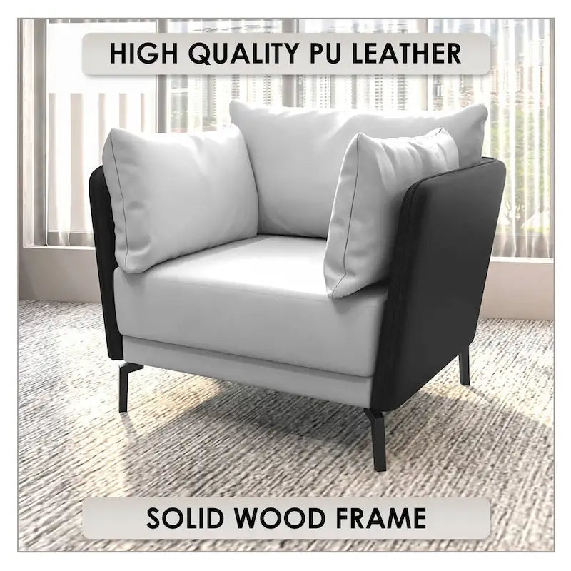 Black Single-Seater Sofa Armchair with Metal Legs - Modern Accent Chair