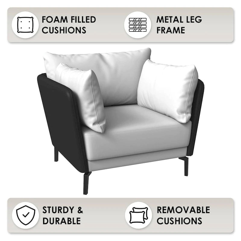 Black Single-Seater Sofa Armchair with Metal Legs - Modern Accent Chair