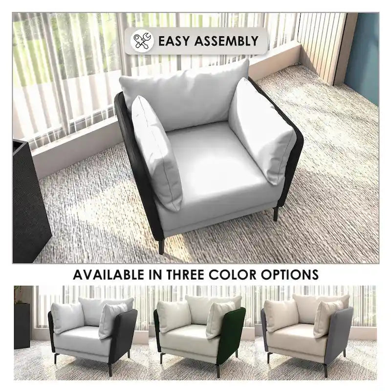 Black Single-Seater Sofa Armchair with Metal Legs - Modern Accent Chair