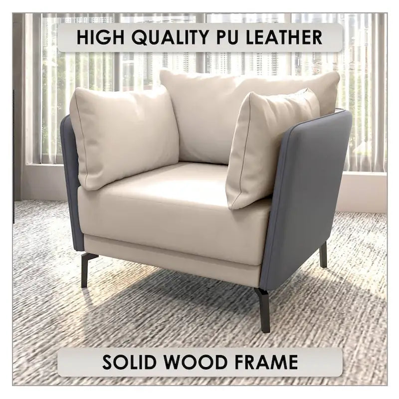 Black Single-Seater Sofa Armchair with Metal Legs - Modern Accent Chair