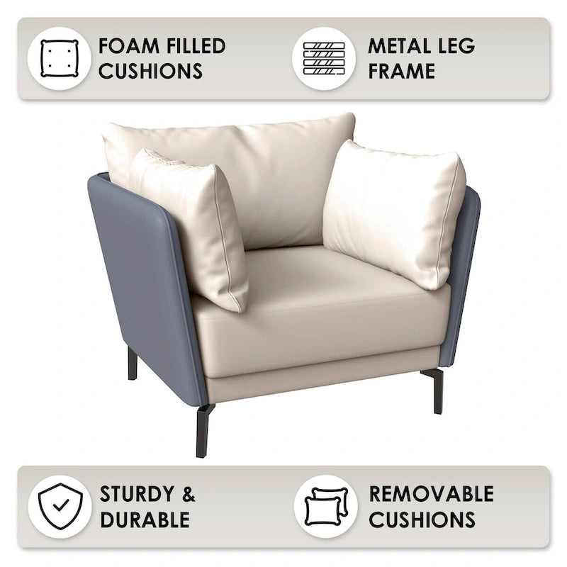 Black Single-Seater Sofa Armchair with Metal Legs - Modern Accent Chair