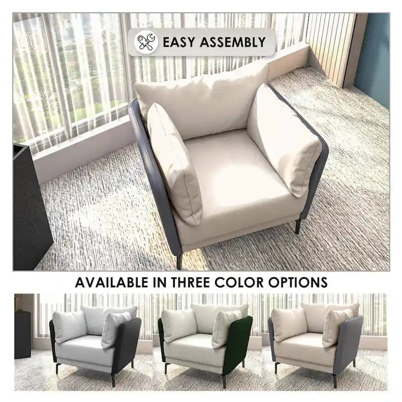 Black Single-Seater Sofa Armchair with Metal Legs - Modern Accent Chair